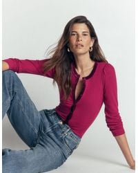 Boden - Velvet Trim Ribbed Cardigan - Lyst
