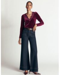 Boden - Lace Trim V-Neck Velvet Top - Lyst