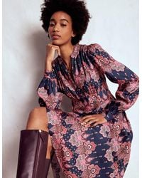 Boden - Robe Cassie Style 40S À Smocks-Bleu Marine, Motif Cachemire Ornementé - Lyst