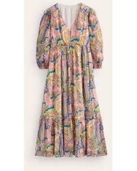 Boden - V Neck Puff Maxi Dress Multi, Foliage Paisley - Lyst