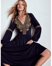 Boden - V Neck Blouson Midi Dress - Lyst