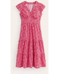 Boden - May Cotton Midi Tea Dress Flame Scarlet, Floral Mosaic - Lyst