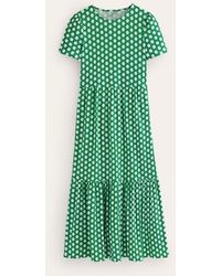 Boden - Emma Tiered Jersey Midi Dress Green, Honeycomb Geo - Lyst
