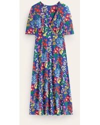 Boden - Rebecca Jersey Midi Tea Dress Blue, Wildflower Cluster - Lyst