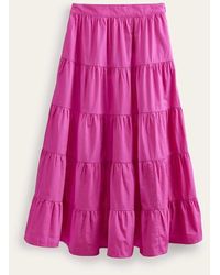 Boden Tiered Poplin Midi Skirt - Pink