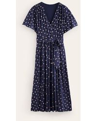Boden - Kimono Wrap Jersey Midi Dress Navy, Scattered Foil Spot - Lyst