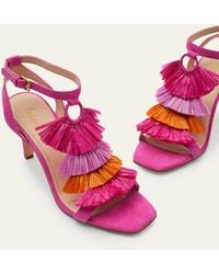 Boden Sarah Fringe Heeled Sandals Pop Pansy - Pink