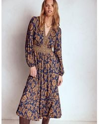 Boden - Lily Midikleid Mit Langen Ärmeln-Französisches Marineblau, Blumenornamente - Lyst