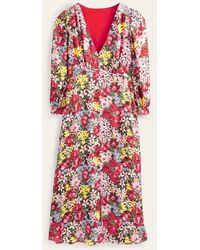Boden - Button Detail Satin Tea Dress Multi, Moire Bloom - Lyst