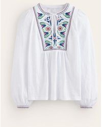 Boden - Embroidered Yoke Detail Top White, Multi - Lyst