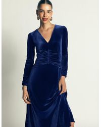 Boden - Mya Ruched Velvet Midi Dress - Lyst