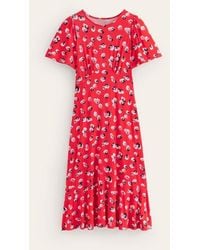 Boden - Felicity Jersey Midi Tea Dress Flame Scarlet, Botanical Petal - Lyst
