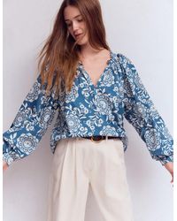 Boden - Serena Pleat Neck Top-Dark, Decorative Blossom - Lyst