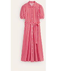 Boden - Libby Jersey Midi Shirt Dress Flame Scarlet, Honeycomb Geo - Lyst
