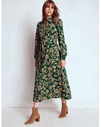 Boden - Robe Midi Adelaide À Zip En Velours Côtelé-Émeraude Nocturne, Motif Elaborate Vine - Lyst