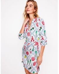 Boden - Robe Cleo Nouée À La Taille En Lin-Ivoire, Motif Tropical Bonanza Vine - Lyst