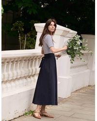 Boden - Midikleid Aus Rippstick-Mix Mit Kragen-Marineblau, Naturweiß Gestreift - Lyst