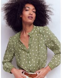 Boden - Rhea Trim Detail Silk Top-Larch, Painted Dot - Lyst