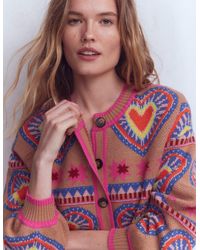 Boden - Abi Jacquard Cardigan-Camel Melange, Hearts - Lyst