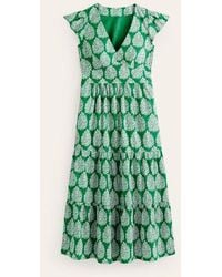 Boden - May Cotton Midi Tea Dress Green Tambourine, Floret - Lyst