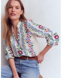 Boden - Embroidered Notch Neck Top - Lyst