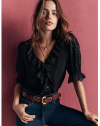 Boden - Ruffle V-Neck Lace Top - Lyst