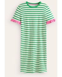 Boden - Emily Ruffle Cotton Dress Ivory, Green Stripe - Lyst