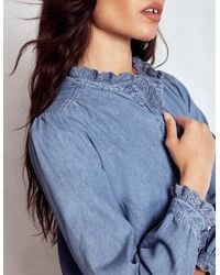 Boden - Top Helena En Jean À Col Volanté-Authentique Clair - Lyst