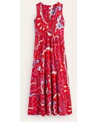 Boden - Sylvia Jersey Maxi Tier Dress Flame Scarlet, Foliage Paisley - Lyst