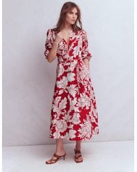 Boden - Ava Linen Blend Midi Dress-Multi, Botanical Trail - Lyst