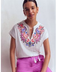 Boden - Nina Embroidered Notch T-Shirt - Lyst