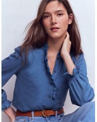 Boden - Emily Pom Trim Ruffle Shirt - Lyst