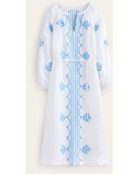 Boden - Embroidered Belted Linen Dress - Lyst
