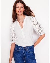 Boden - Eden Puff Sleeve Henley Top - Lyst