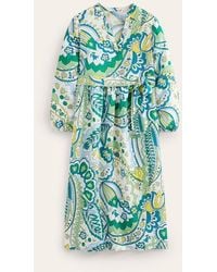 Boden - Linen Maxi Notch Neck Dress Emerald, Foliage Paisley - Lyst