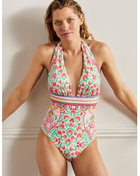 Boden Merano Deep V-neck Swimsuit Multi, Passion Bloom - Multicolour