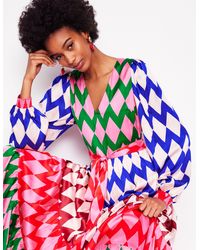 Boden - V-Neck Tiered Dress-Multi, Diamond Stripe - Lyst