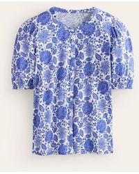 Boden - Dolly Puff Sleeve Jersey Shirt Blue And Ivory, Gardenia Swirl - Lyst