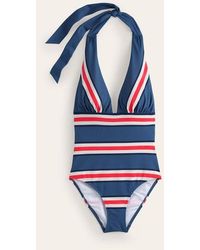 Boden - Merano Deep V-neck Swimsuit Blue Jay, Poppy Red Stripe - Lyst