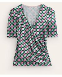 Boden - Wrap Front Jersey Top Multi, Botanic Tile - Lyst