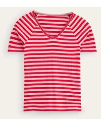 Boden - Anna Rib V-neck T-shirt Peach Skin, Hot Pepper Stripe - Lyst