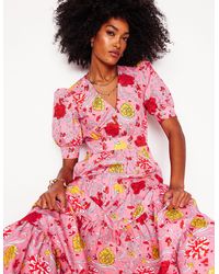 Boden - Bella Puff Sleeve Maxi Dress Ivory, Trailing Yarrow - Lyst