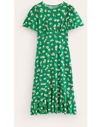 Boden - Felicity Jersey Midi Tea Dress Green, Botanical Petal - Lyst