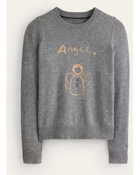 Boden - Festive Embroidered Sweater Grey Melange, Angel - Lyst