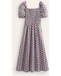 Boden - Robe midi sky en lin à smocks - Lyst