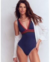 Boden - Porto V-neck Swimsuit Mandarin Red, Botanical Sprig - Lyst