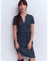 Boden - Naomi Kurzes Jerseykleid-Französisches Marineblau, Gemalte Tupfen - Lyst