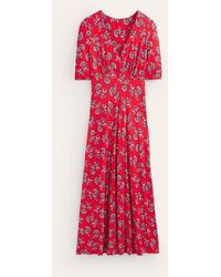 Boden - Rebecca Jersey Midi Tea Dress Flame Scarlet, Botanical Bunch - Lyst