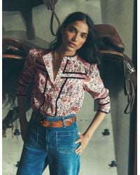 Boden - Cotton Lace Trim Top-Ivory, Woodblock Flower - Lyst