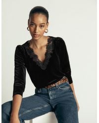 Boden - Lace Trim V-Neck Velvet Top - Lyst